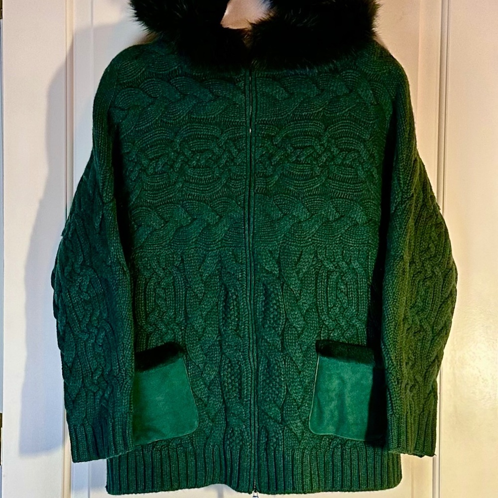 Loro Piana Cashmere & Blue Frosted Fox Zippered Cardigan BNWT - Picture 3 of 15